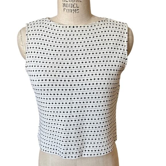 St. John Sleeveless Knit Top in White with Black Dots Size Medium - Picture 1 of 6